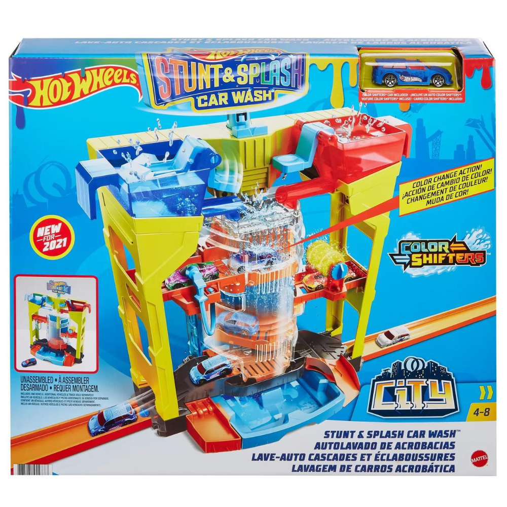 Set de joaca Hot Wheels Spalatoria cu masini in culori schimbatoare, 4-8 ani, Hot Wheels