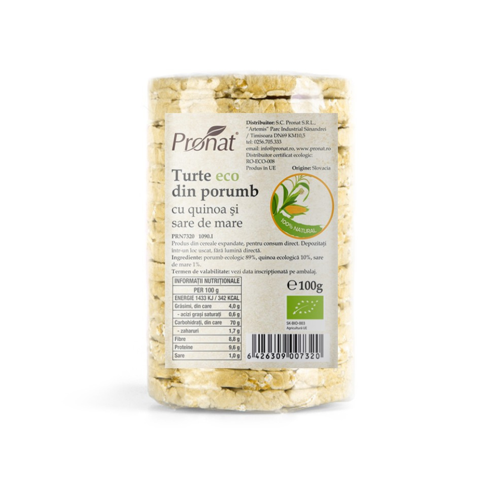 Turte Bio din porumb cu quinoa si sare de mare, 100 g, Pronat