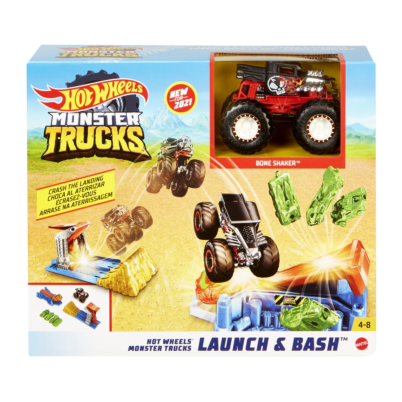 Monster Truck lansator si masina, 4-8 ani, Hot Wheels