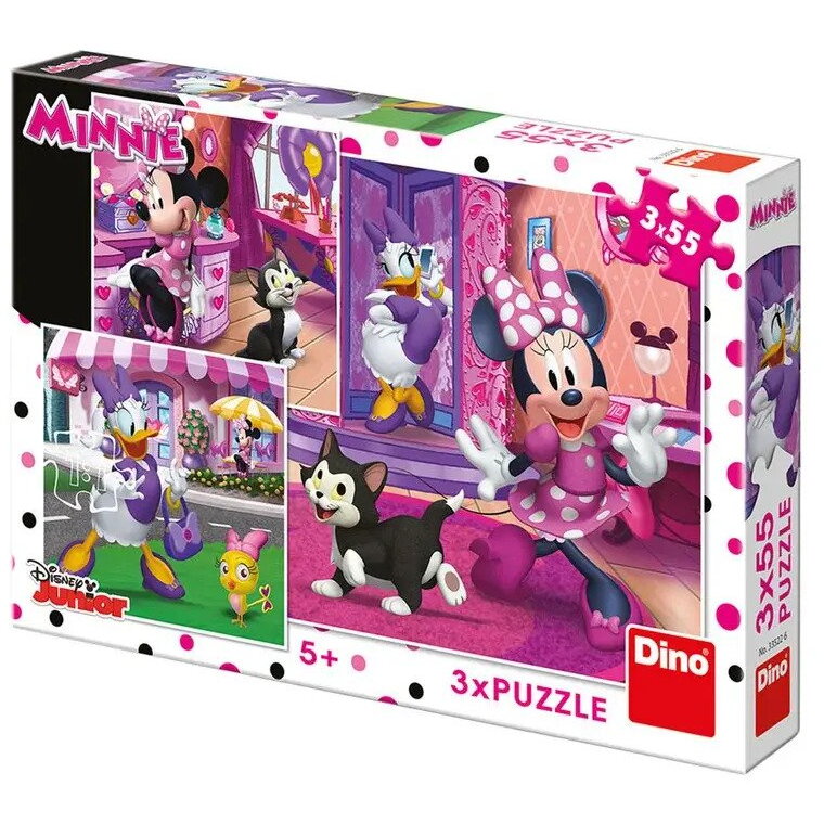 Puzzle 3 in 1 O zi cu Minnie, 5 ani+, 55 piese, Dino Toys