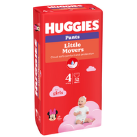 Scutece Little Movers Pants Girl, Nr. 4, 9-14 kg, 52 bucati, Huggies