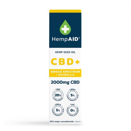 Ulei de canepa cu 2000 mg CBD, 500 mg CBDA, 500 mg CBGA, 200 mg Boswellia, 10 ml, HempAID