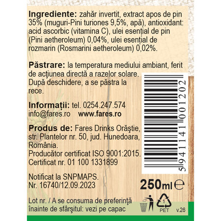 Muguri de pin sirop, 250 ml, Fares 718434