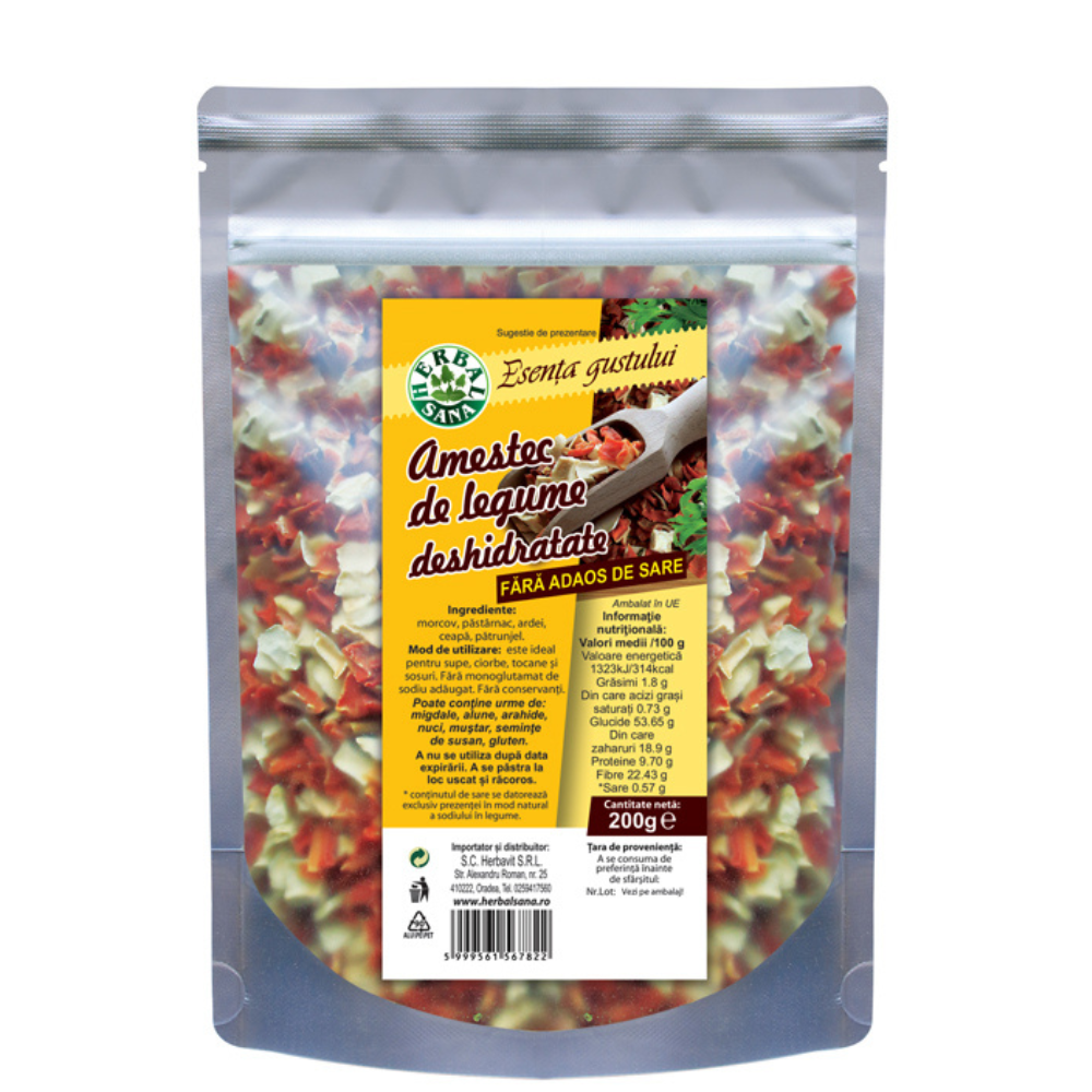 Amestec de legume deshidratate fara adaos de sare, 200 g, Herbal Sana