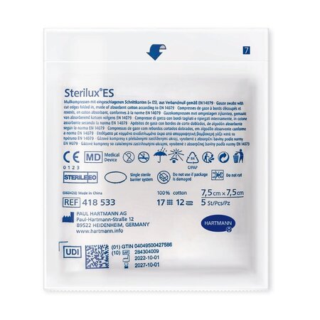 Comprese din tifon sterile Sterilux ES, 7.5 cm x 7.5 cm