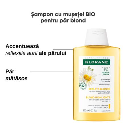 Sampon cu extract de musetel Bio pentru par deschis, 200 ml, Klorane 723934