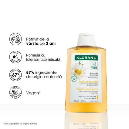Sampon cu extract de musetel Bio pentru par deschis, 200 ml, Klorane 723935