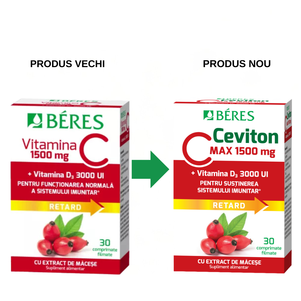 Vitamina C 1500 mg + Vitamina D3 3000 UI, Ceviton, 30 comprimate filmate, Beres
