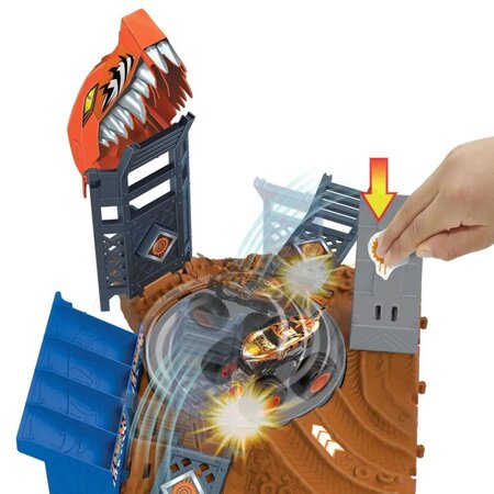 Pista cu lansator si masinuta Monster Trucks Arena Smashers, Hot Wheels 547086