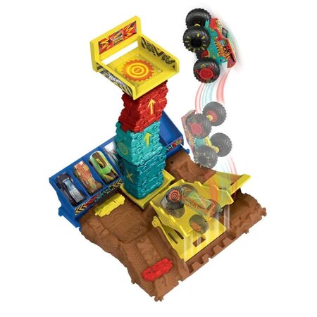 Pista cu lansator si masinuta Monster Trucks Arena Smashers, Hot Wheels 547084