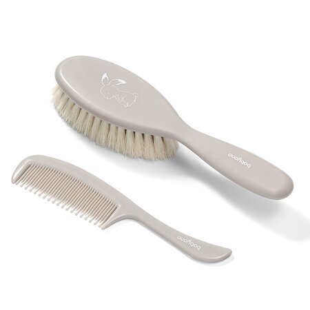 Set pieptan si perie din par natural foarte moale, Gri