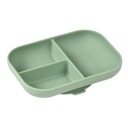 Farfurie compartimentata din silicon cu ventuza, Sage Green