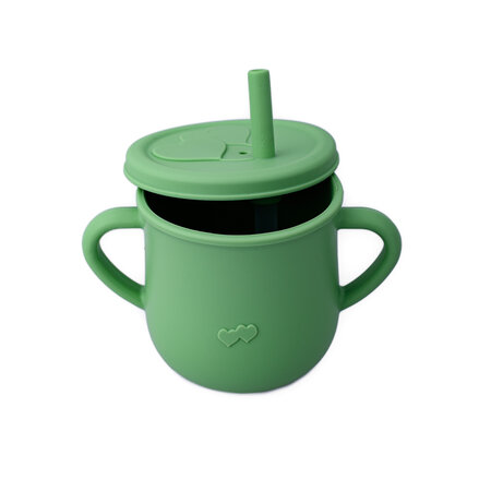 Cana din silicon cu manere si pai, Verde Pal, 200 ml, Oaki 548178
