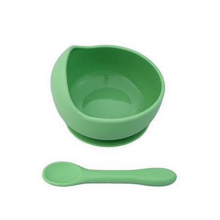 Castron cu ventuza si lingurita din silicon, Verde Pal, Oaki 548192