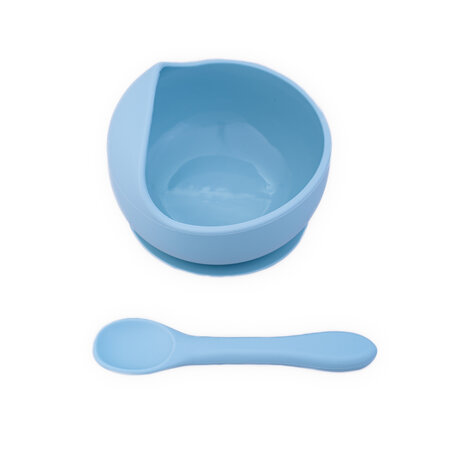 Castron cu ventuza si lingurita din silicon, Bleu, Oaki 548200