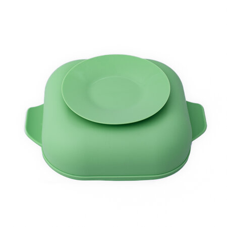 Farfurie compartimentata cu ventuza si lingurita din silicon, +6 luni, Verde Pal, Oaki 548208