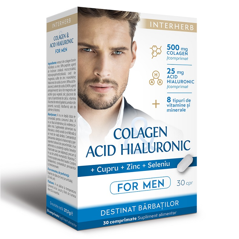 Colagen si acid hialuronic pentru barbati, 30 comprimate, Interherb