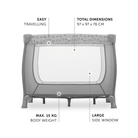 Tarc pliabil Sleep N Play pentru copii SQ Nordic Grey, Hauck 548253