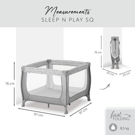 Tarc pliabil Sleep N Play pentru copii SQ Nordic Grey, Hauck 548254