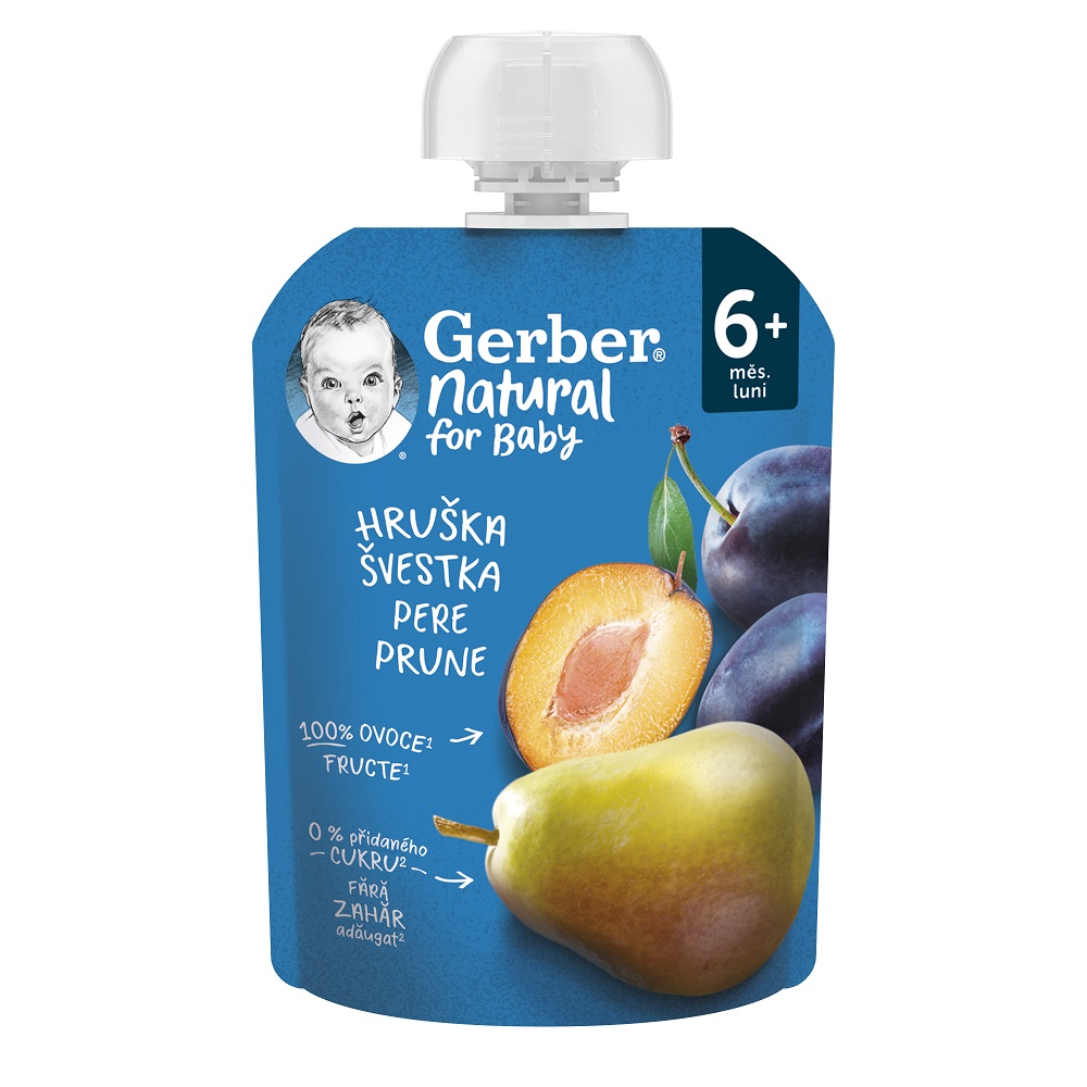 Piure de prune si pere, +6 luni, 90 gr, Gerber