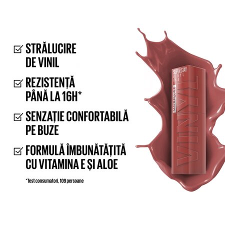 Ruj lichid rezistent cu stralucire de vinil SuperStay Vinyl Ink, 40, 4.2 ml, Maybelline 548808