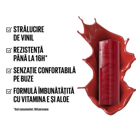 Ruj lichid rezistent cu stralucire de vinil SuperStay Vinyl Ink, 10, 4.2 ml, Maybelline 548894