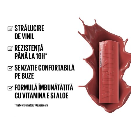 Ruj lichid rezistent cu stralucire de vinil SuperStay Vinyl Ink, 15, 4.2 ml, Maybelline 548905