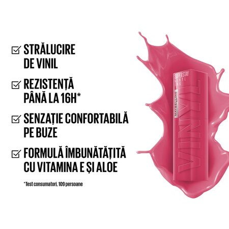 Ruj lichid rezistent cu stralucire de vinil SuperStay Vinyl Ink, 20, 4.2 ml, Maybelline 548910