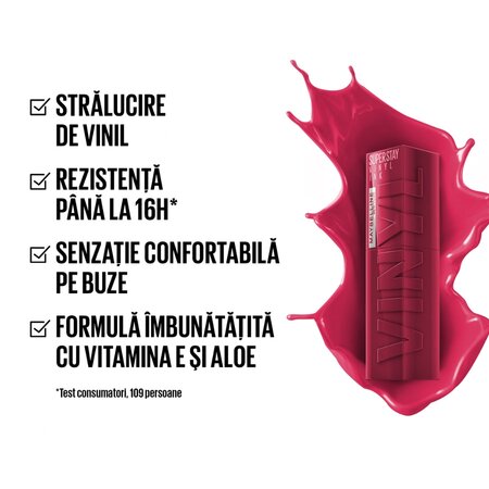 Ruj lichid rezistent cu stralucire de vinil SuperStay Vinyl Ink, 30, 4.2 ml, Maybelline 548932