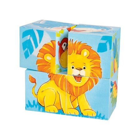 Puzzle din cuburi de lemn Animale Salbatice, +2 ani, Goki 548963
