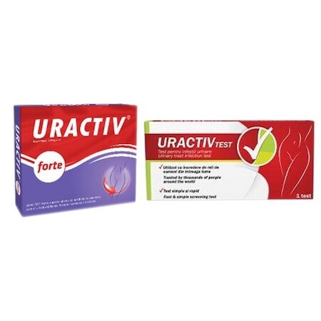 Uractiv forte 10 capsule + Uractiv test pentru infectii urinare, 1 bucata