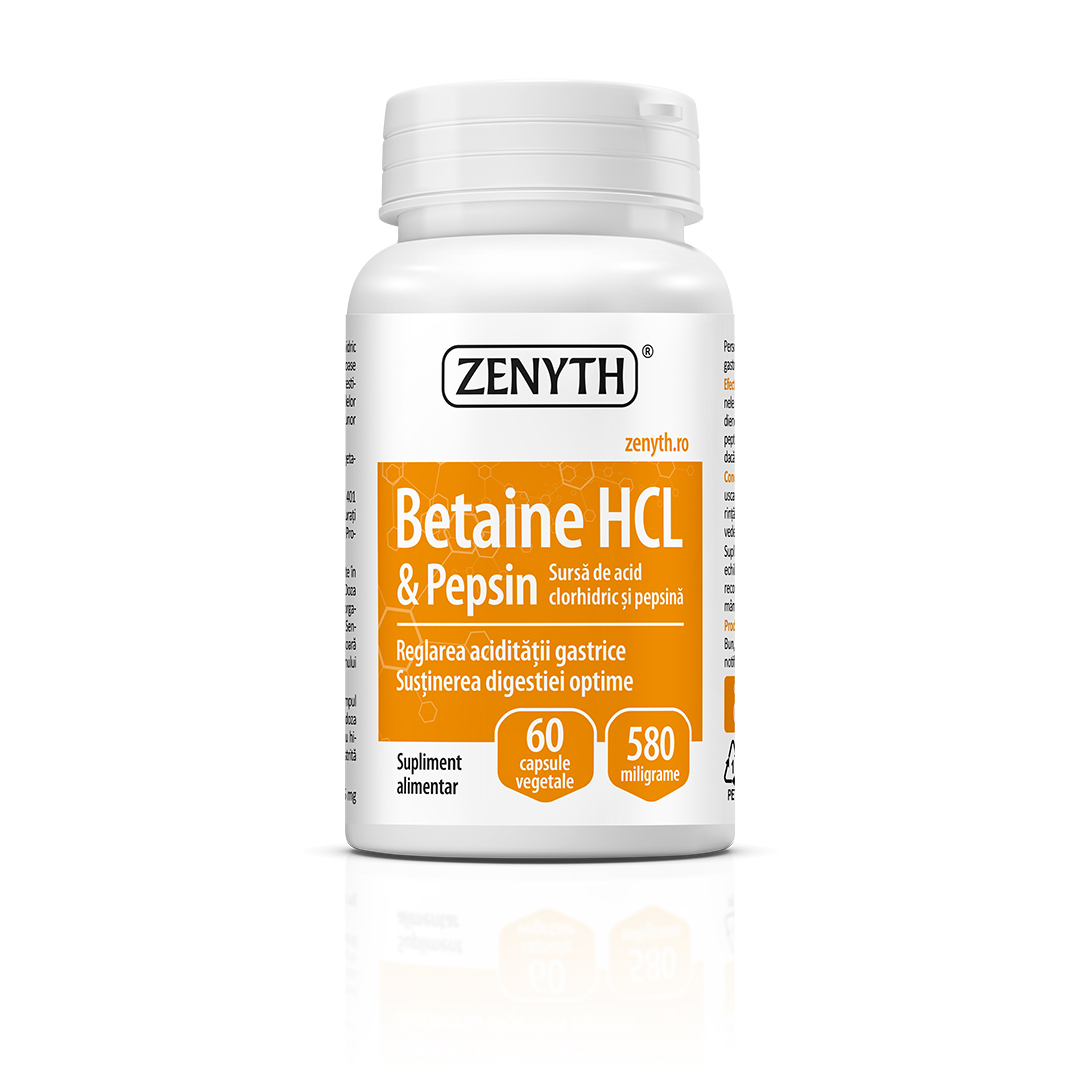 Betaine HCL & Pepsin, 580 MG, 60 capsule, Zenyth