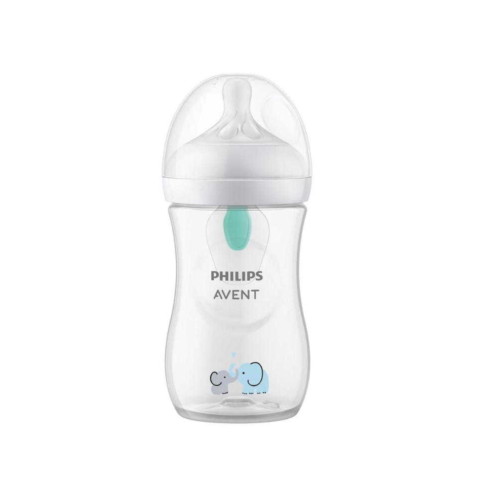 Biberon cu dispozitiv anticolici Philips Avent Natural Response cu dispozitiv AirFree, +1 luna, Elefant, 260 ml, SCY673/81, Philips