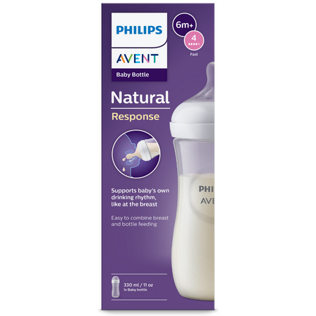 Biberon Philips Avent Natural Response, tetina cu debit rapid, 6 luni+, 330 ml, SCY906/01, Philips 723716