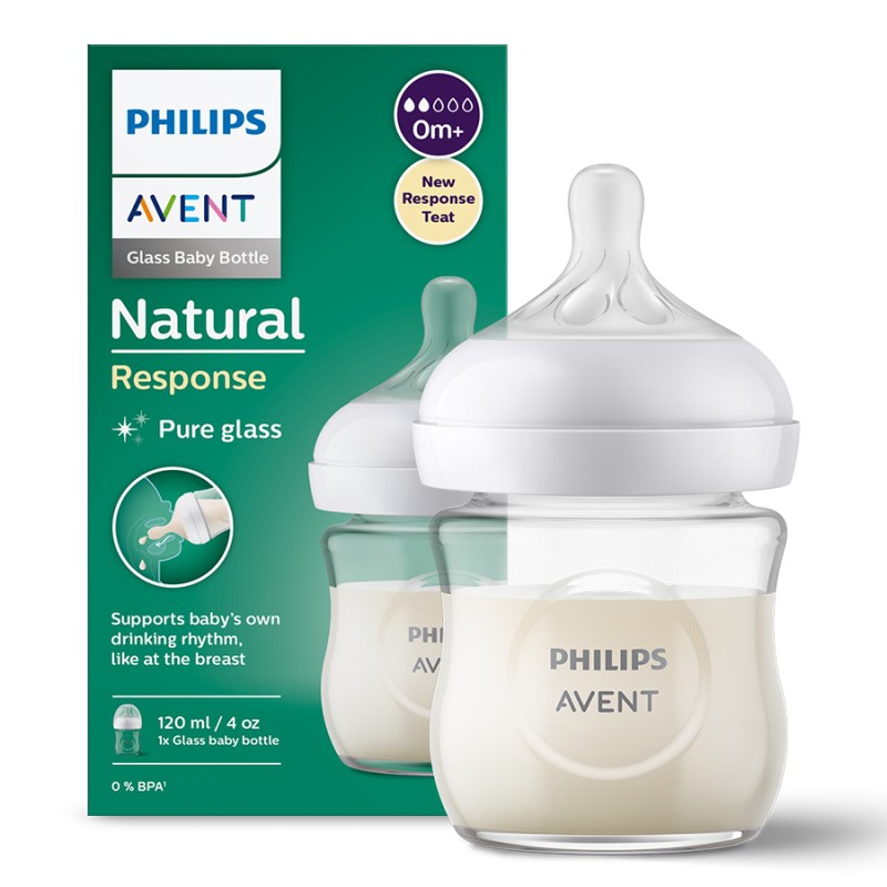 Biberon din sticla Philips Avent Natural Response, +0 luni, 120 ml, SCY930/01, Philips Avent