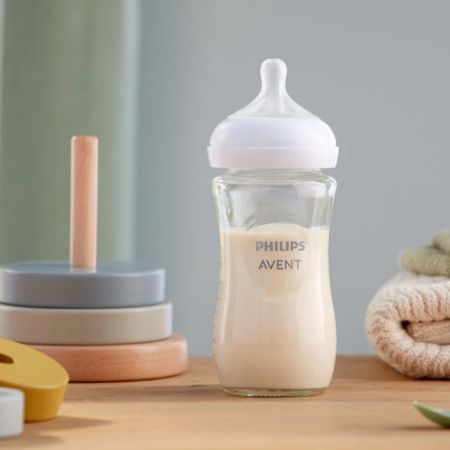Biberon din sticla Philips Avent Natural Response, tetina cu debit mediu, 1 luna+, SCY933/01, 240 ml, Philips 760633