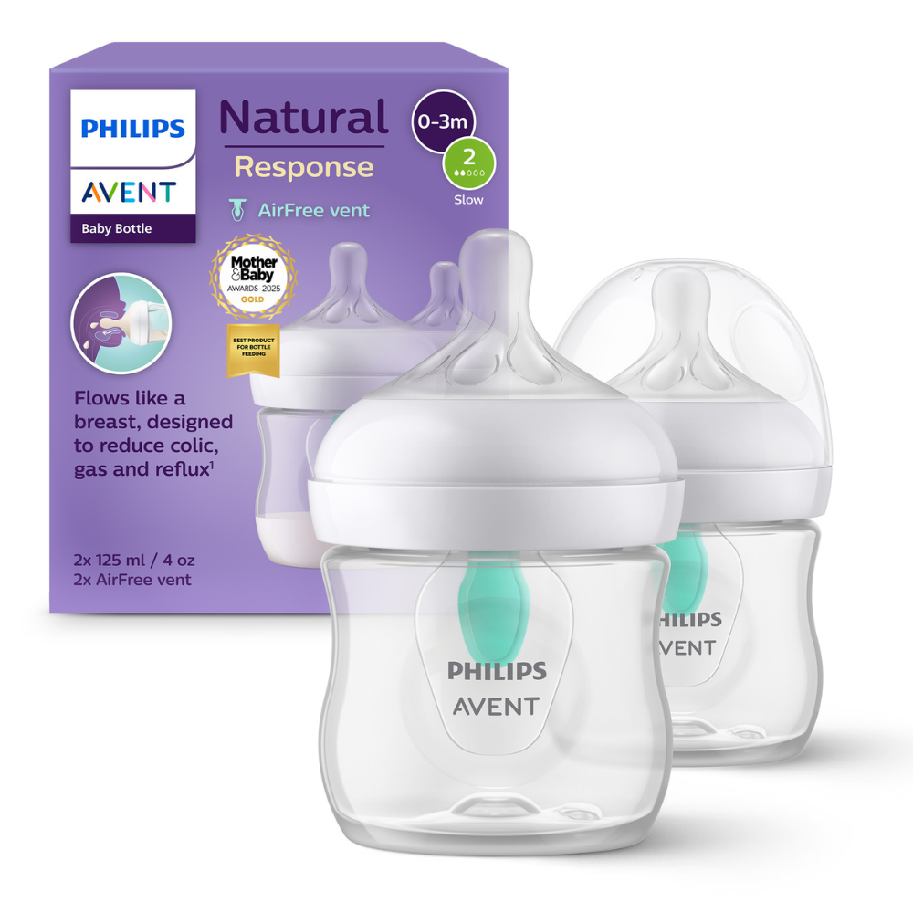 Set 2 biberoane Philips Avent Natural Response cu dispozitiv anticolici AirFree, 0-3 luni, 2x125 ml, SCY670/02, Philips