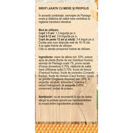 Laxativ sirop miere cu propolis, 100 ml, Fares 721150