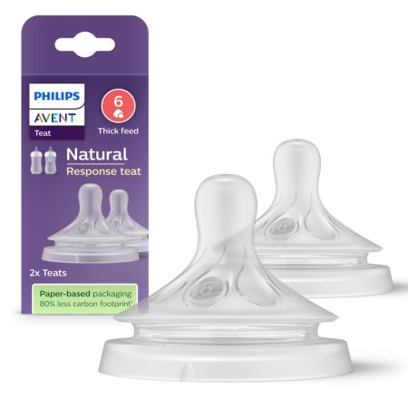 Tetina Philips Avent Natural Response, 6 luni+, debit 6, pentru lichide dense, 2 bucati, SCY966/02, Philips