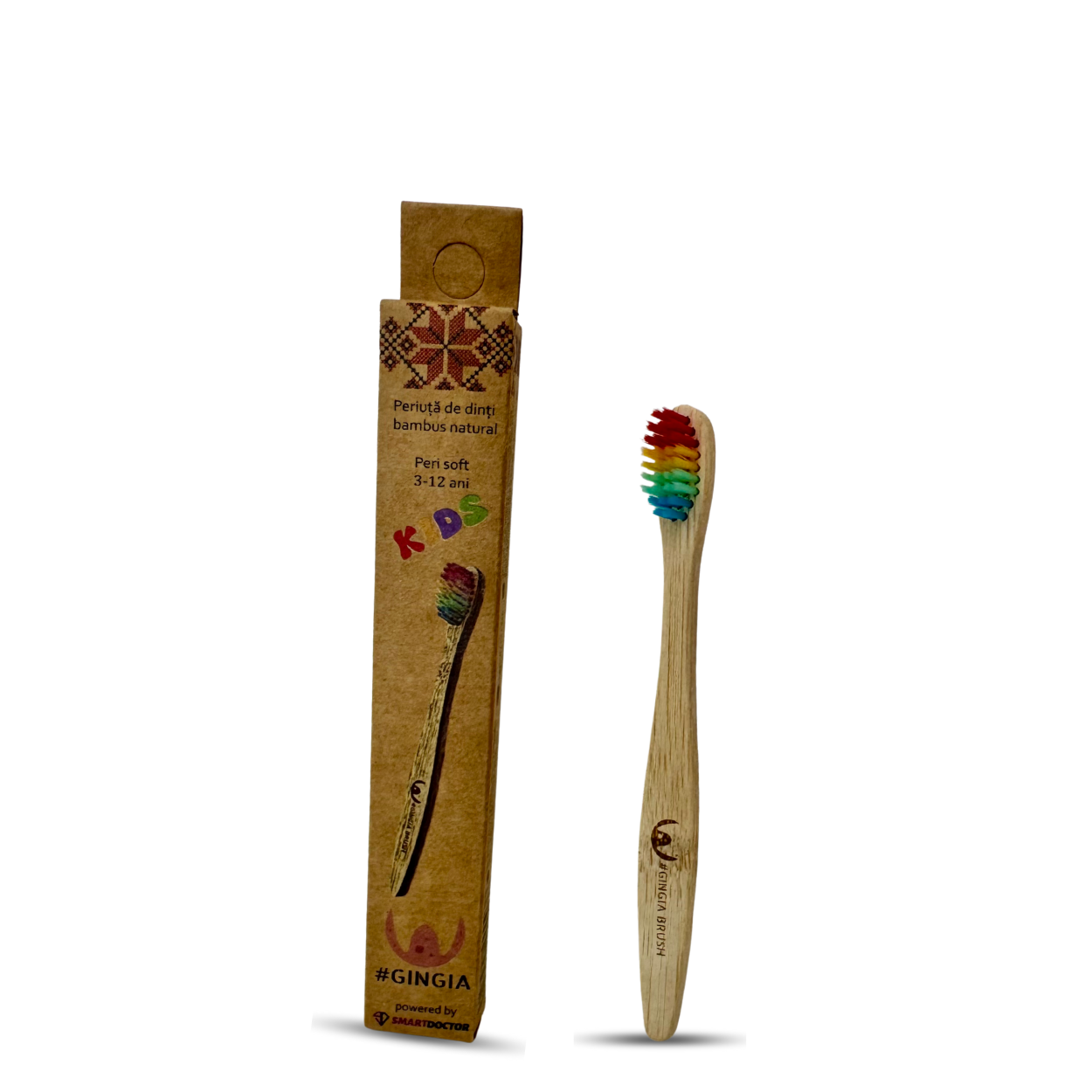 Periuta de dinti din bambus Junior, Soft, Curcubeu, 3-12 ani, 1 bucata, Gingia