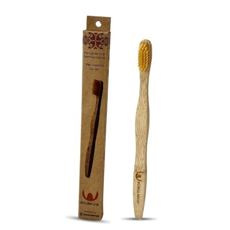 Periuta de dinti din bambus, Medium, 15 ani+, Galben, Gingia