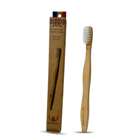 Periuta de dinti din bambus, Soft, 15 ani+, Alb, Gingia