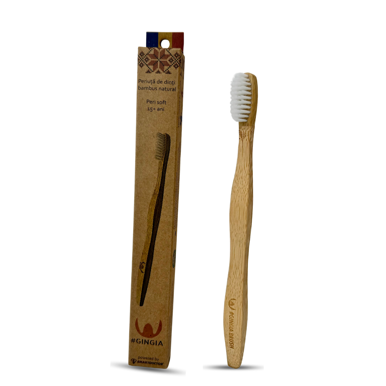 Periuta de dinti din bambus, Soft, Alb, 15 ani+, 1 bucata, Gingia