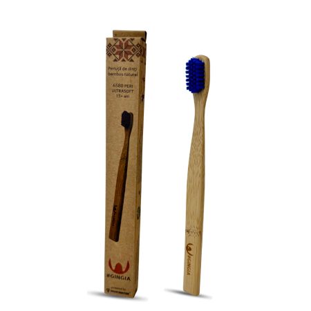 Periuta de dinti din bambus, Ultrasoft 6580, Albastru, Gingia