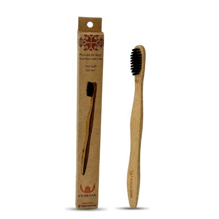 Periuta de dinti din bambus, Soft, 15 ani+, Negru, Gingia