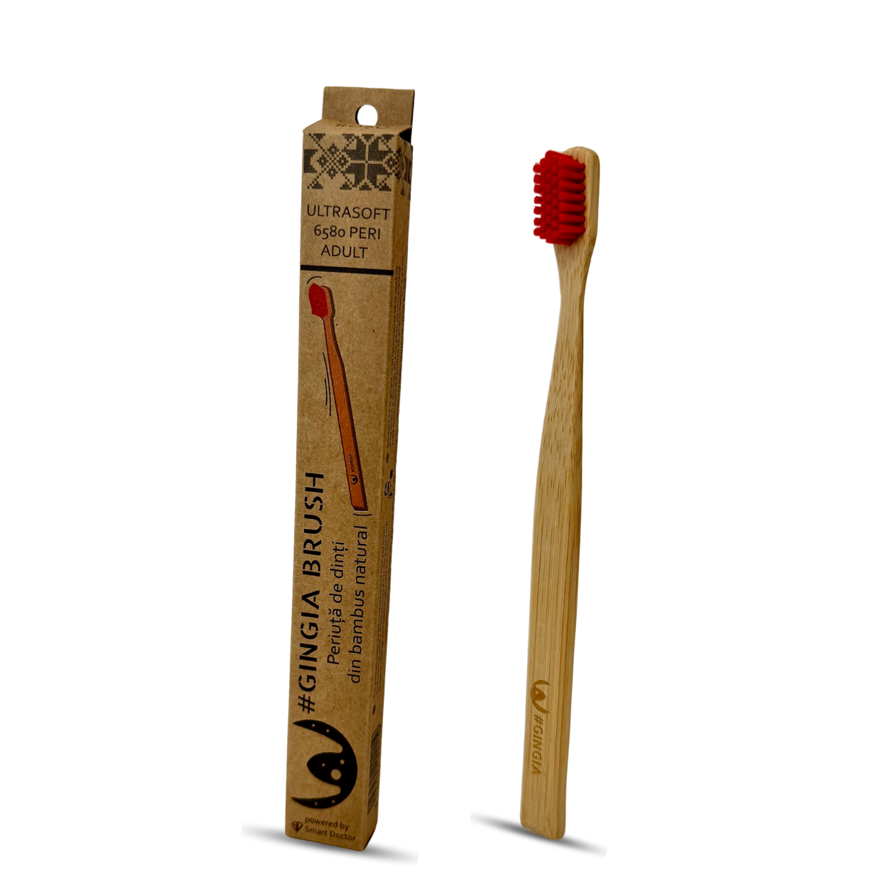 Periuta de dinti din bambus, Ultrasoft 6580, Rosu, 1 bucata, Gingia