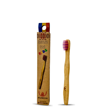 Periuta de dinti din bambus Kids, Soft, 2 ani+, Mov-Roz, Gingia