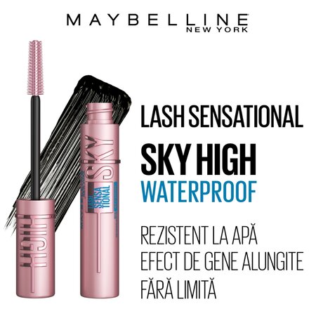 Mascara pentru volum si alungire Lash Sensational Sky High, Waterproof, 6 ml, Maybelline 549929