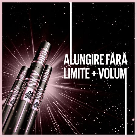 Mascara pentru volum si alungire Lash Sensational Sky High, Cosmic Black, 7.2 ml, Maybelline 549895