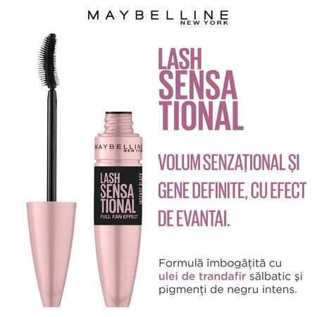 Mascara pentru volum si gene definite Lash Sensational, Intense Black, 9.5 ml, Maybelline 549961